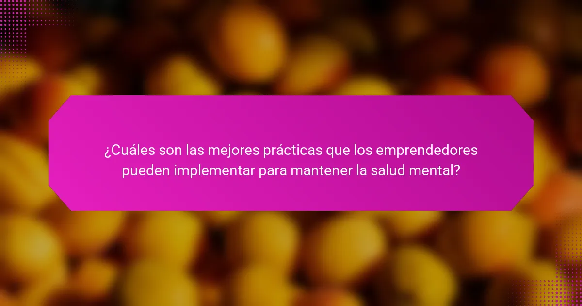 ¿Cuáles son las mejores prácticas que los emprendedores pueden implementar para mantener la salud mental?